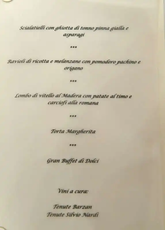 menu della serata