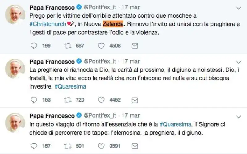 papa francesco per le vittime musulmane in nuova zelanda