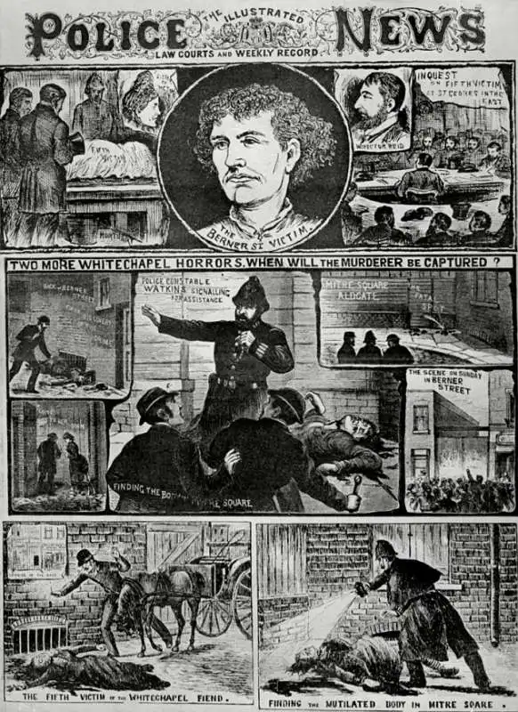 una pagina di illustrated police news sugli omicidi di jack lo squartatore