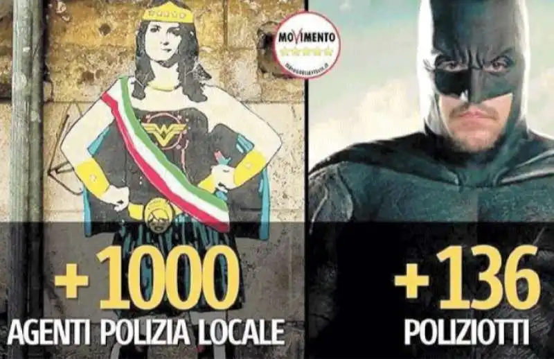 virginia raggi wonder woman vs matteo salvini batman