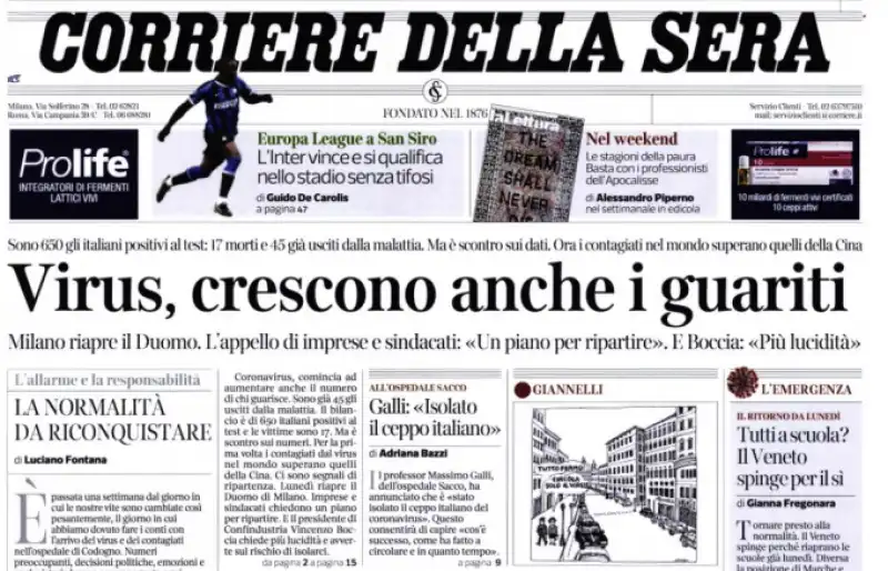 corriere della sera  28 febbraio 2020