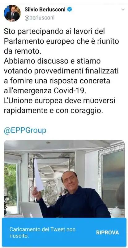 IL TWEET DI SILVIO BERLUSCONI CON CHIAPPA SULLO SFONDO