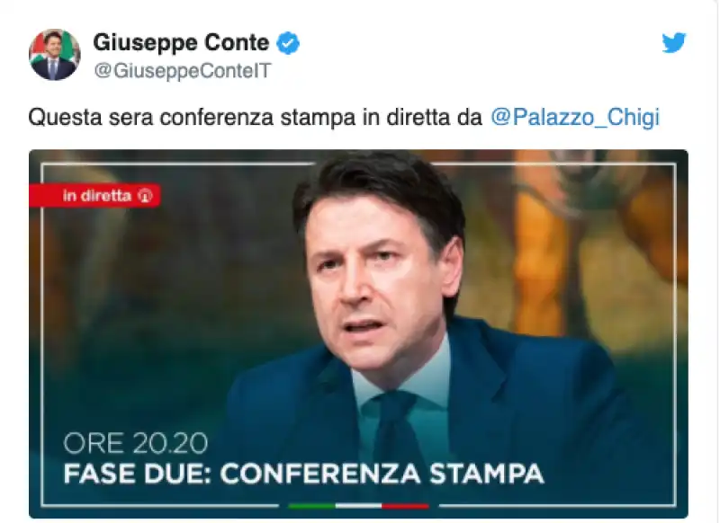 L'ANNUNCIO DELLA CONFERENZA STAMPA DI GIUSEPPE CONTE PER LA FASE DUE