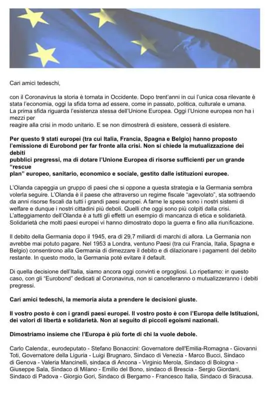 lettera di calenda sala toti bonaccini