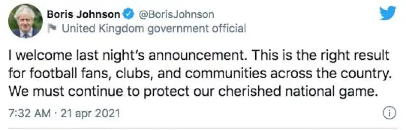 il tweet di boris johnson