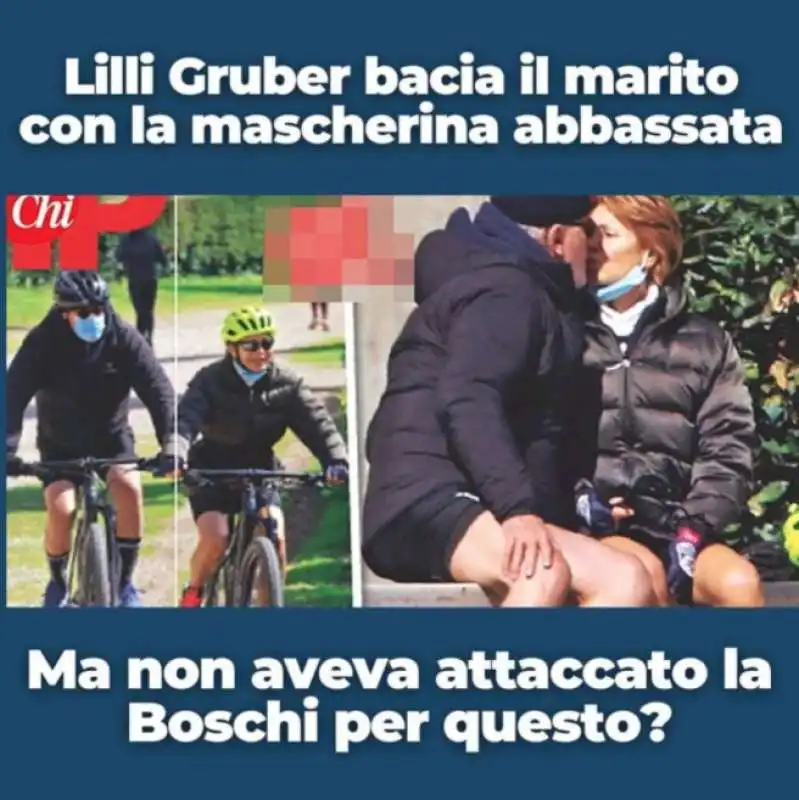 LILLI GRUBER E IL MARITO CON MASCHERINA ABBASSATA