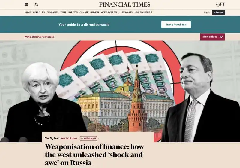 ARTICOLO DEL FINANCIAL TIMES SUL RUOLO DI DRAGHI NELLE SANZIONI ALLA BANCA CENTRALE RUSSA