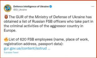 INTELLIGENCE UCRAINA DIFFONDE I DATI DI 600 PERSONE APPARTENENTI ALL FSB I SERVIZI SEGRETI RUSSI