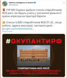 INTELLIGENCE UCRAINA DIFFONDE I DATI DI 600 PERSONE APPARTENENTI ALL FSB I SERVIZI SEGRETI RUSSI