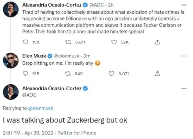 lo scambio di tweet tra elon musk e alexandra ocasio cortez