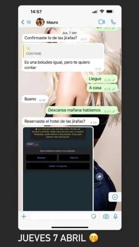 LO SCREENSHOT DEL MESSAGGIO DI CHINA SUAREZ A ICARDI PUBBLICATO DA WANDA NARA