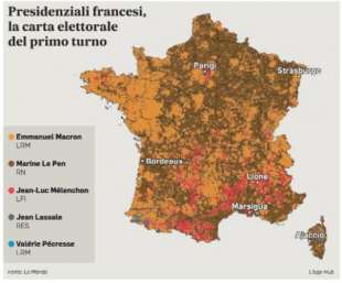 MAPPA DEI RISULTATI DEL PRIMO TURNO DELLE ELEZIONI PRESIDENZIALI FRANCESI