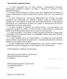 MEMORANDUM TRA IL MOVIMENTO GIOVANILE DELLA LEGA NORD E LA GIOVANE GUARDIA DI RUSSIA UNITA 2 DI 2