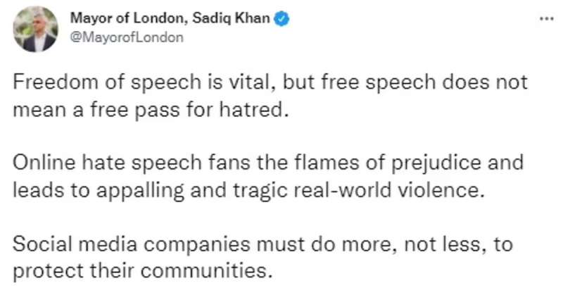 Tweet di Sadiq Khan