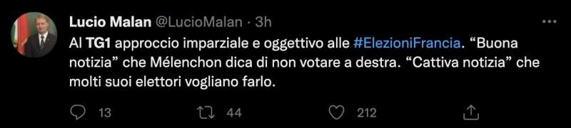 tweet sulla copertura del tg1 delle presidenziali francesi 6