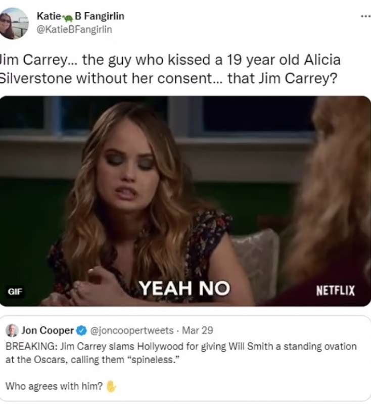 twittaroli scatenati contro jim carrey per il bacio a alicia silverstone 7