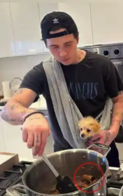 BROOKLYN BECKHAM CUOCE IL RAGU CON UN TAPPO NELLA PENTOLA