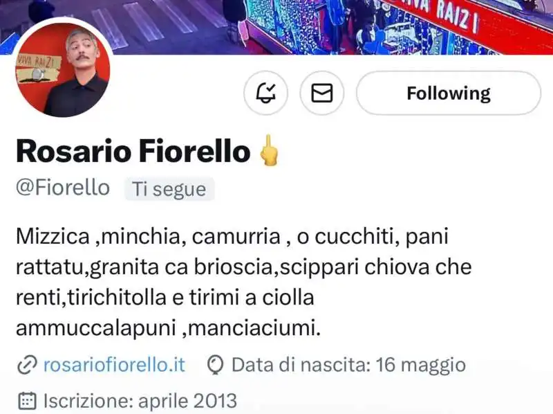 fiorello con il dito medio al posto della spunta blu su twitter 