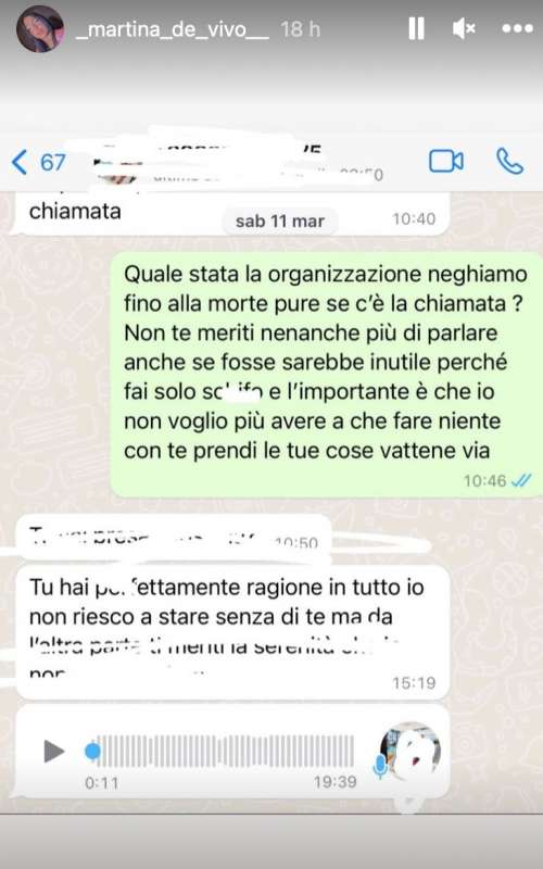 IL MESSAGGIO PUBBLICATO DA MARTINA DE VIVO