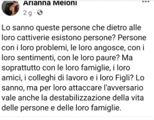 il post di arianna meloni sulla vignetta del fatto quotidiano