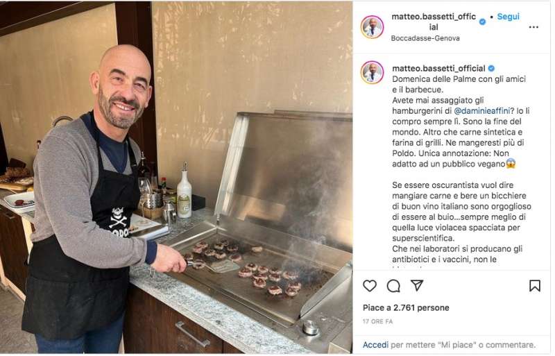 il post di matteo bassetti contro la carne sintetica