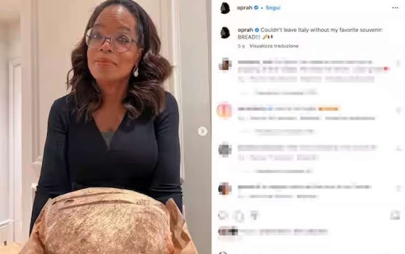 il post di oprah winfrey con una pagnotta di pane ciociaro