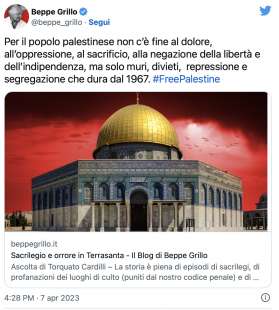 IL TWEET PRO PALESTINA DI BEPPE GRILLO