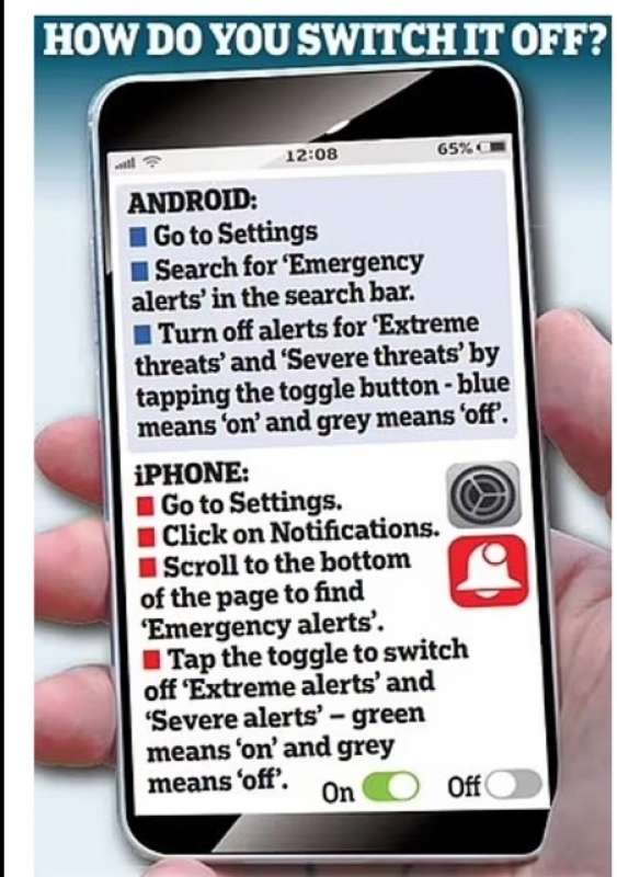 istruzioni per il messaggio di allarme che comparira' sui cellulari dei britannici