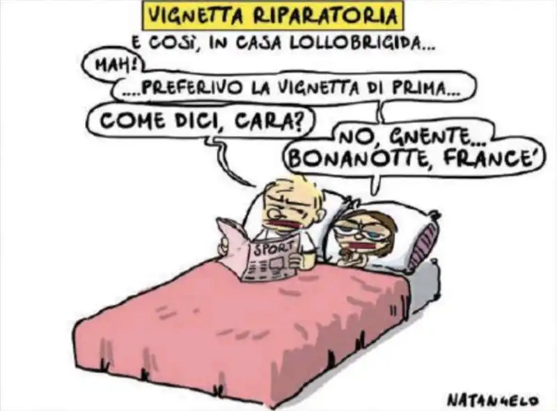 LA VIGNETTA RIPARATORIA DI NATANGELO SU LOLLOBRIGIDA E ARIANNA MELONI - IL FATTO QUOTIDIANO