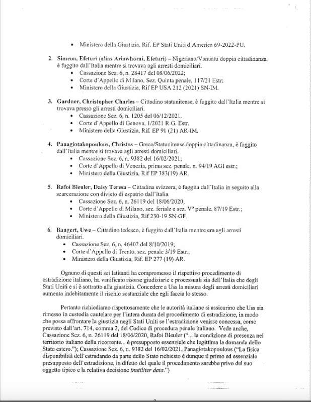 lettera del dipartimento di giustizia usa su artem uss 1