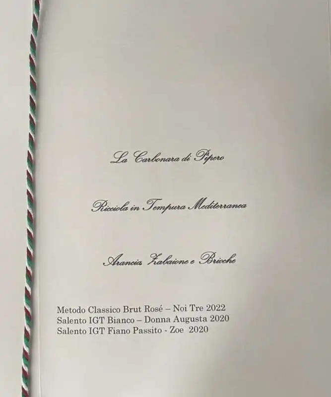 MENU  DEL PRANZO MELONI SANCHEZ A PALAZZO CHIGI 