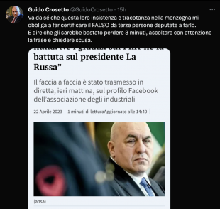 tweet di guido crosetto contro La Stampa