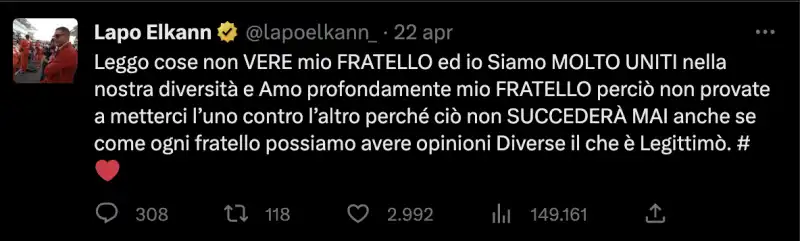 tweet di lapo elkann sul fratello john