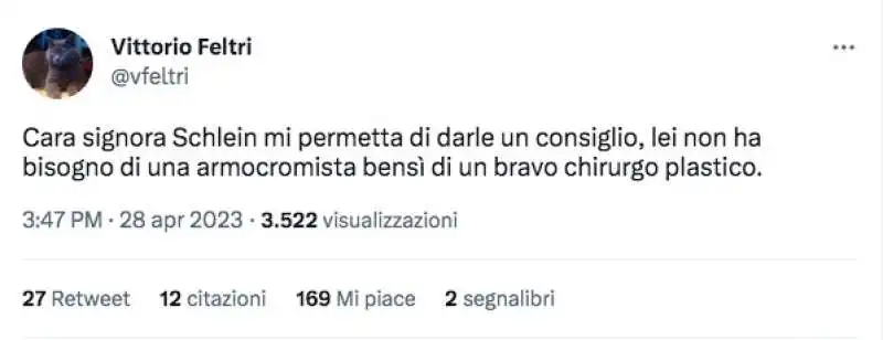 tweet di vittorio feltri su elly schlein