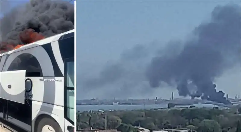 venezia   autobus in fiamme sul ponte della liberta   7