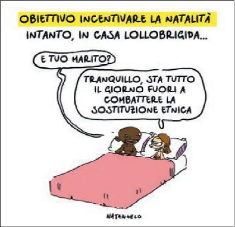 VIGNETTA DI NATANGELO SUL FATTO QUOTIDIANO SU ARIANNA MELONI E FRANCESCO LOLLOBRIGIDA