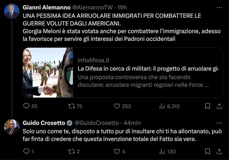 GUIDO CROSETTO VS GIANNI ALEMANNO SU TWITTER