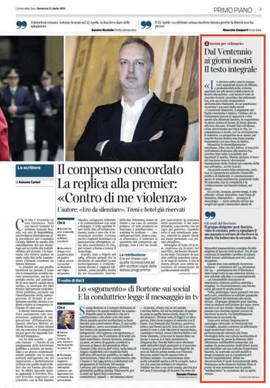 IL COLONNINO DEL CORRIERE DELLA SERA CON IL MONOLOGO DI ANTONIO SCURATI