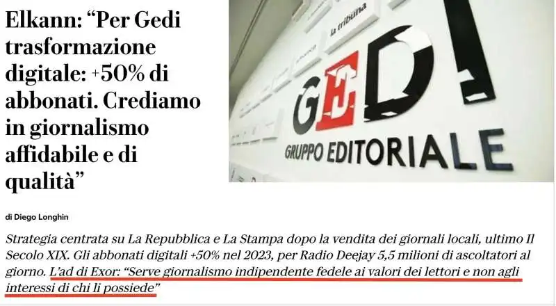 LE DICHIARAZIONI DI JOHN ELKANN SUL GIORNALISMO INDIPENDENTE - DA REPUBBLICA