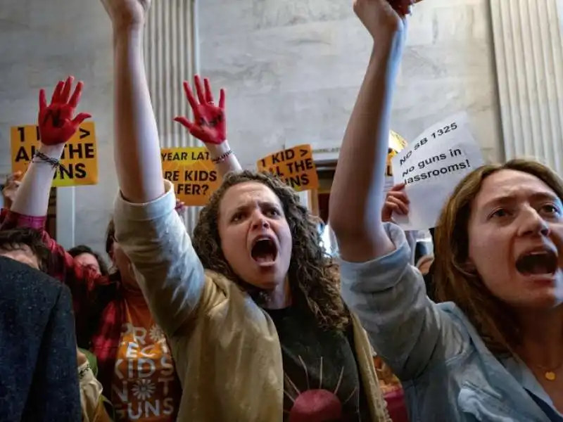 protesta contro la legge che permette agli insegnanti di portare le armi a scuola in Tennessee