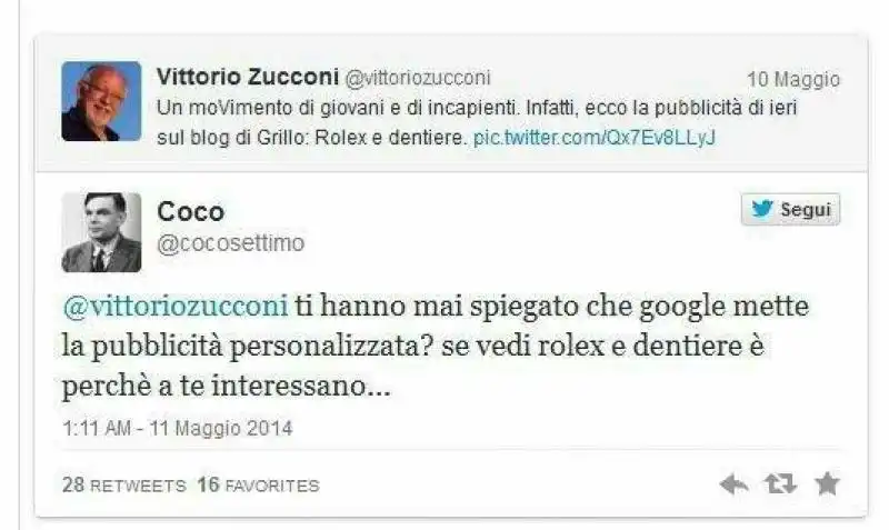 zucconi beccato dai grillini su pubblicita dentiere e rolex 