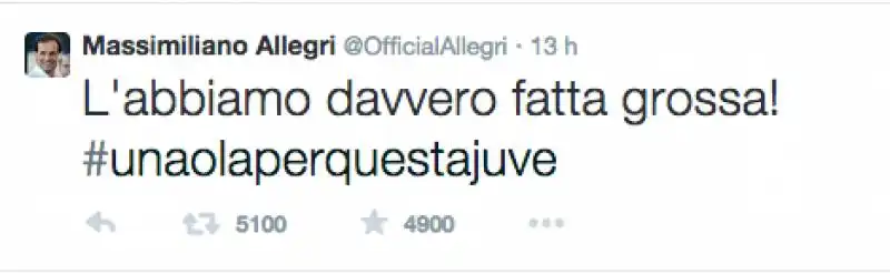 IL TWEET DI ALLEGRI DOPO LA SEMIFINALE VINTA CONTRO IL REAL MADRID