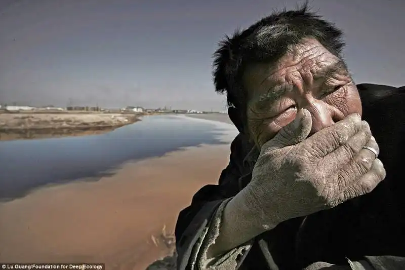 un pastore non sopporta l'odore del fiume giallo, cina