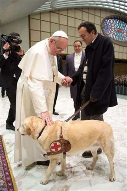 papa bergoglio con un cane