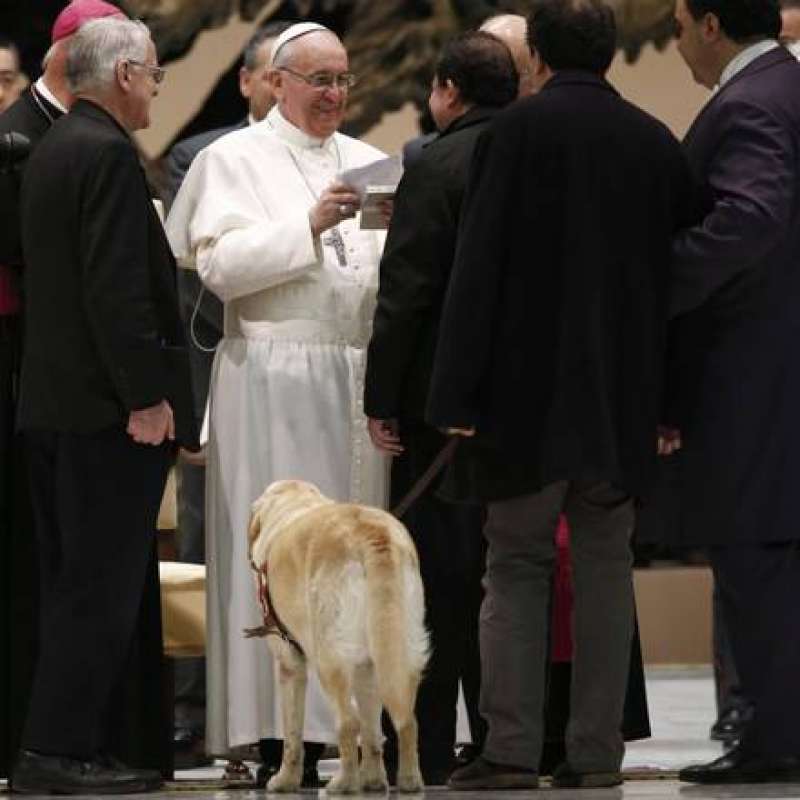 papa bergoglio con un cane