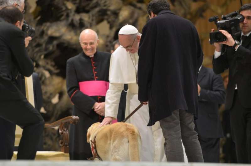 papa bergoglio con un cane