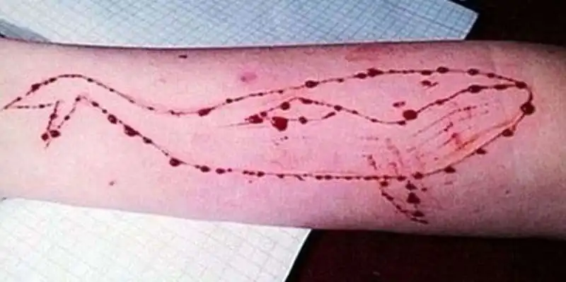 BLUE  WHALE TATUAGGIO COL SANGUE