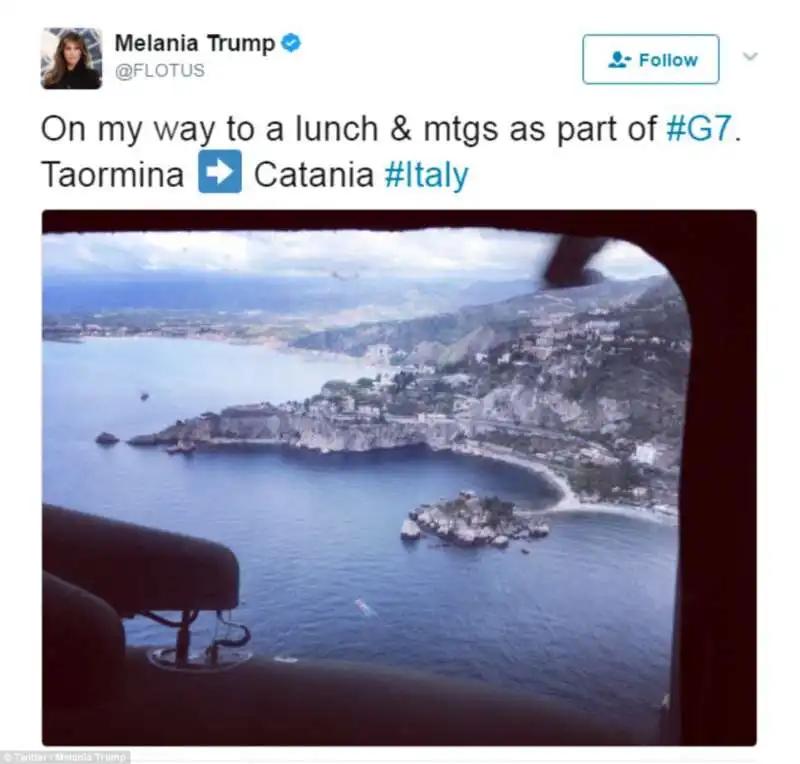 melania trump saluta taormina 