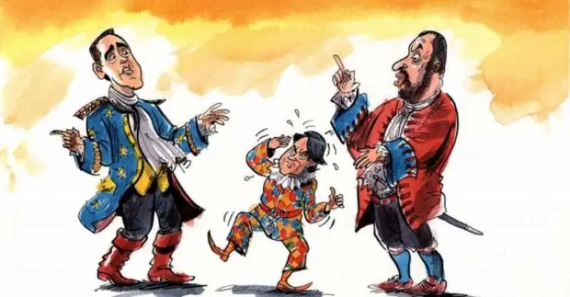 GIUSEPPE CONTE COME ARLECCHINO SERVO DI DUE PADRONI LUIGI DI MAIO E MATTEO SALVINI THE ECONOMIST