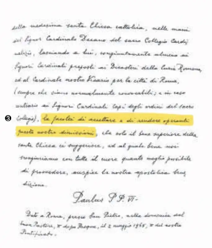 LA LETTERA CON CUI PAPA MONTINI - PAOLO VI - IPOTIZZAVA LE DIMISSIONI  